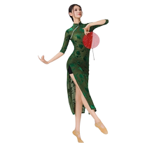 Fanshu classical dance clothing improved cheongsam dance clothing practice clothing rhyme clothing Chinese dance performance clothing three-dimensional flocking