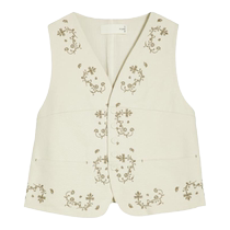 (Technologie de broderie) puretea tea rétro coton gilet haut femme 2024 printemps nouveau style