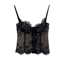 Lace fishbone camisole for women with breast pads sexy black slightly see-through inner layer high-end sleeveless beautiful back bottoming shirt