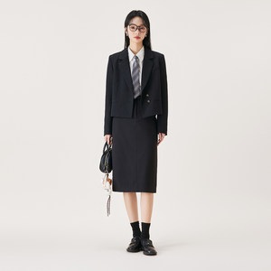 movk卡其女士西装面试套装小香休闲优雅小资感西服短款简约两件套