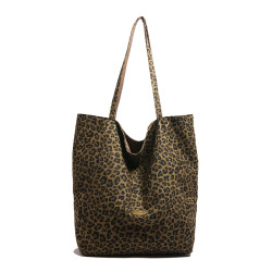 Commuting Leopard Print Canvas Bag for Women 2024 Autumn and Winter New Fashion Preppy Style Tote Bag Casual Large Capacity Cloth Bag