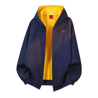 查尔斯桃心 美式纯棉开衫卫衣男2025年春秋季学院风休闲情侣外套