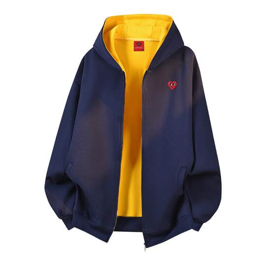 查尔斯桃心 美式纯棉开衫卫衣男2025年春秋季学院风休闲情侣外套