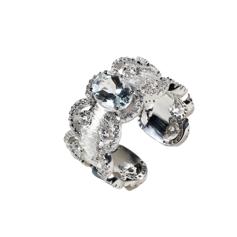 Heidi Jewelry Xuesong High Purity Large Particle Aquamarine Buccellati Heavy Industry Ring S925 Silver Genuine