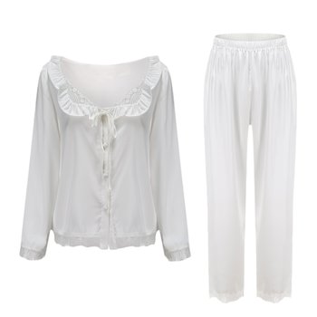 Shang Xiaolou Pajamas ແມ່ຍິງພາກຮຽນ spring ແລະດູໃບໄມ້ລົ່ນ Sexy ຝຣັ່ງແບບພະລາດຊະວັງ Ice Silk ແຂນຍາວຊຸດເຄື່ອງນຸ່ງຫົ່ມຄໍເຕົ້າໂຮມກັນທົ່ວໄປສາມາດໃສ່ນອກ