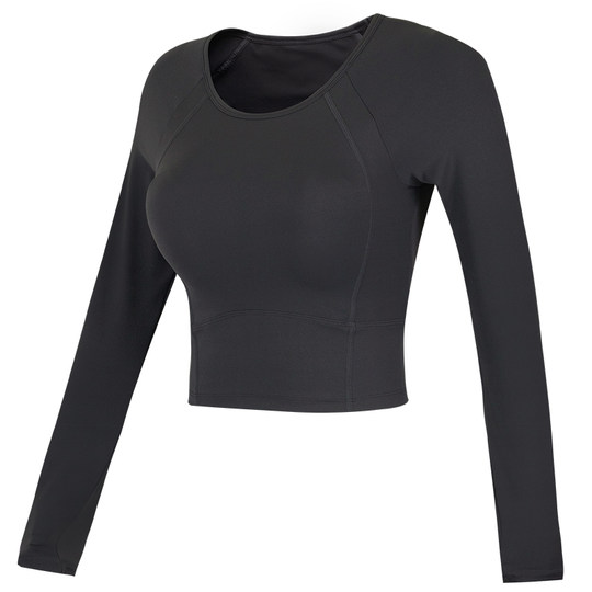 健身女孩带胸垫瑜伽服紧身显瘦运动长袖短款专业普拉提训练上衣秋