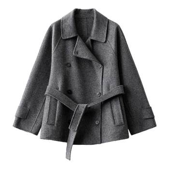 Large lapel pure cashmere woolen coat