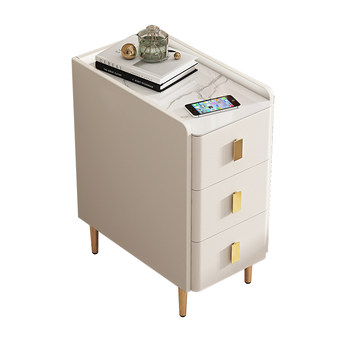 Ultra-narrow smart bedside table solid wood simple modern wireless charging side cabinet with light small three-pulse household storage cabinet