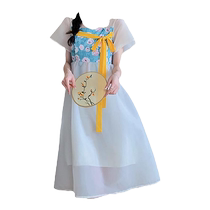 Maternity Dress 2024 New Womens Summer Improved National Style Hanfu Design Square Neck Age Reduction Large Size Mid-Length Skirt