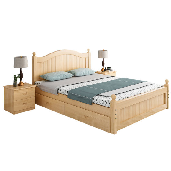 Hyundai simple solid wood bed 1.8 -meter European -style double bed master bedroom 1.5 household economy rental house bed single bed