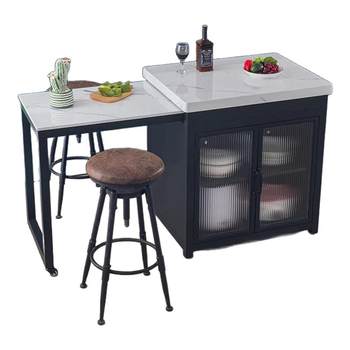 Kitchen island dining table integrated household telescopic cooking table separate wall storage cabinet open mobile side cabinet