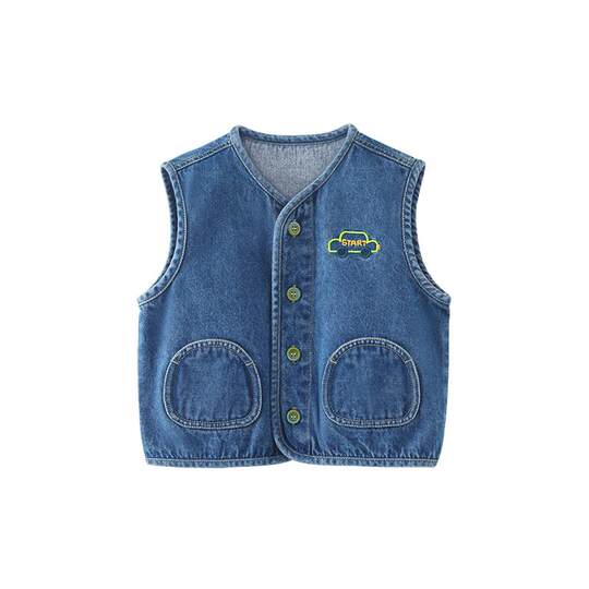 齐齐熊男童牛仔马甲儿童春秋外穿2025新款背心宝宝坎肩牛仔马夹潮