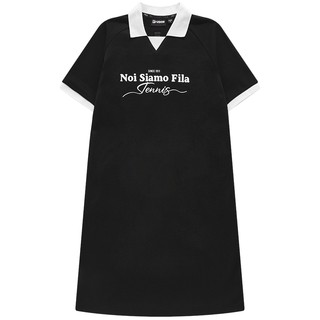 FILA FUSION斐乐潮牌女裙短袖Polo领连衣裙夏季宽松休闲裙子长裙