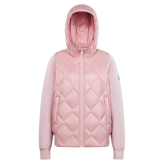 波司登官方奥莱连帽轻薄羽绒服女短款时尚保暖卫衣拼接短款外套