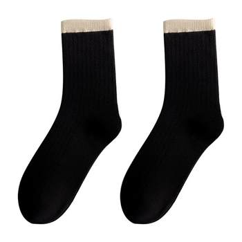 Feifan Cotton Colorblock Hollow Socks Women's Mid-Tube Socks Summer Thin Korean Dongdaemun Solid Color Mesh Stockings