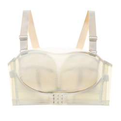 Off-the-shoulder strapless tube top bra for women, push-up, non-slip, thin, summer, large breasts, small invisible bra, front buckle to close secondary breasts