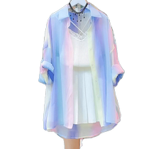 Rainbow ice silk sun protection shirt for women summer thin outer long-sleeved shirt loose chiffon top cardigan sun protection shirt