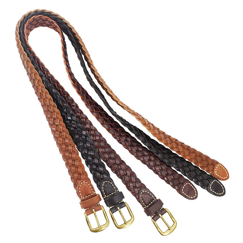 Braided men's and women's literary and versatile woven cowhide belt