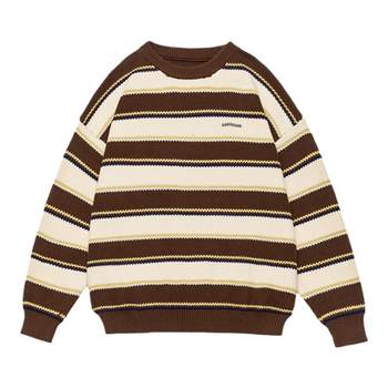 Gogosoon black and white striped sweater for men 700g new 2025 autumn and winter top long-sleeved round neck pullover with q Gogosoon black and white striped sweater for men 700g new 2025 autumn and winter top long-sleeved round neck pullover with q