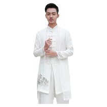 Chinese Tang suit improved Hanfu Chinese style mens clothing laymans cloak coat ethnic style ancient costume Taoist robe mens Zen clothing