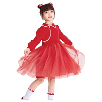 Balabala childrens clothing girls dresses childrens skirts spring clothes big childrens national style splicing Chinese mesh skirts sweet