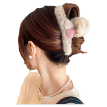 Loving Mao Hairy Large Number Grab Clip Female Autumn Winter Advanced Sensation Plush Back Brain Spoon Disc Hair Shark Clip Hairpin Clip 2023 New