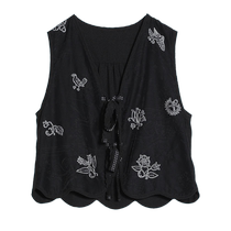 (National style embroidery) puretea tea new Chinese style vest womens webbing petal hem 2023 summer new product