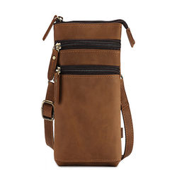 Handmade genuine leather cross-body bag, shoulder bag, casual mobile phone bag, cowhide retro waist bag, men's crazy horse leather 7-inch mobile phone