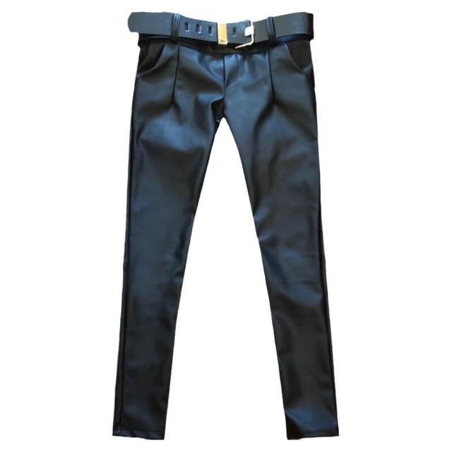 PU leather wear high waist slimming black trousers for women