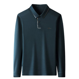 罗蒙无痕长袖polo衫t恤男士秋季商务休闲免烫透气翻领上衣打底衫