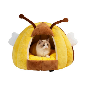 Pet cat nest warm and thickened closed cat house in winter