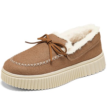 Skechers winter women's loafers plus velvet warm fur shoes thick-soled wear-resistant platform shoes beanie shoes shallow mouth single shoes