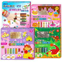 (Self-operated) Korean AMOS childrens no-bake glue painting girl diy handmade princess crystal painted glass toys