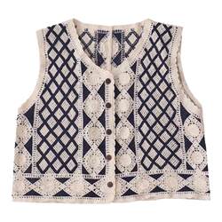 2022 Spring New Style Plaid Vest Women's Art Style Short Korean Cardigan Small Jacket Stacked Knitted Vest