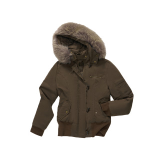 7shiftin original design two-color warm hooded cotton jacket, elegant short horn button fur collar top