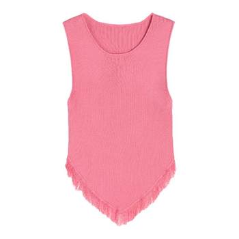 MULVAN knitted camisole ຂອງແມ່ຍິງ summer ຫວານແລະເຜັດແບບນອກ slimming sleeveless tassel ສັ້ນເທິງ