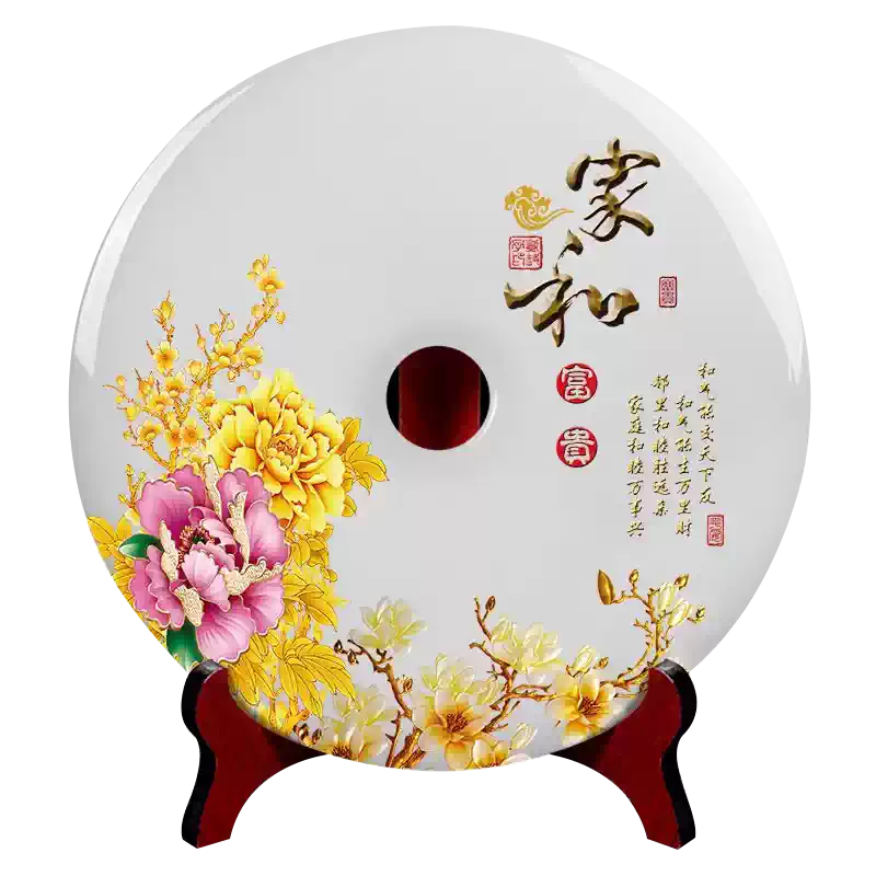 天然玉石平安扣摆件礼品玉璧创意石头装饰品客厅室内风水招财摆件-淘宝