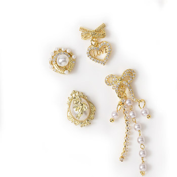 Light luxury baroque bow pearl manicure zircon