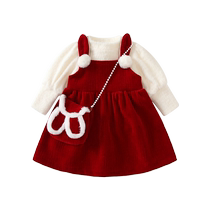 Girls dress winter dress fashionable childrens princess dress birthday babys one-year-old dress new years festive dress new years greeting dress