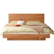Genji Muyu all solid wood box bed storage bed bedroom cherry wood luminous suspended bed log style double bed