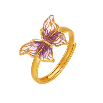 Ming brand jewelry ancient gold purple dress butterfly ring
