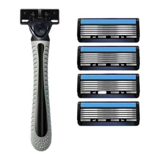 进口材质6层刀片剃须刀手动男士胡子刀老式刮脸刀架刀头替换 手柄