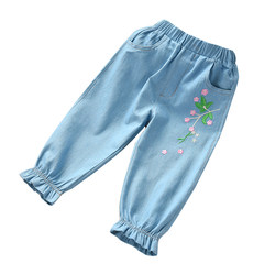 Girls embroidered jeans 2022 new spring and autumn clothes baby Korean version of foreign pants, small and young children, all -goal casual pants