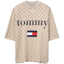 Tommy Collection mens American retro checkerboard embroidered loose short-sleeved sweatshirt DM0DM16301