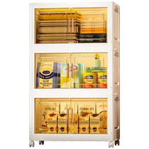 Double-door folding storage cabinet storage cabinet installation-free plastic transparent baby childrens room multi-layer mobile storage cabinet
