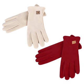 Pull-Back Suede Gloves for Women, Winter Fleece-Lined, Warm, Windproof, Touch-Screen Compatible, Finger-Separated Cycling Gloves, New Year's Good Luck Outfit