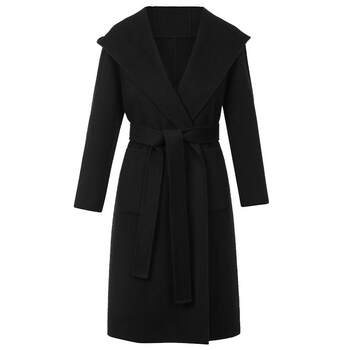 Langzi 2024 new winter wool simple style double-sided wool coat for women with hooded mid-length wool coat