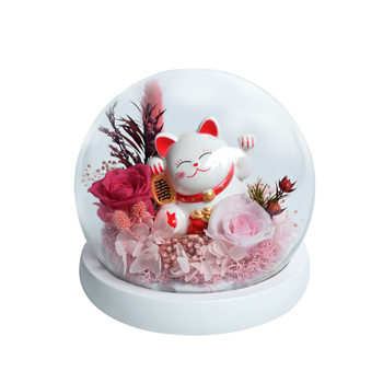 Eternal Rose Glass Cover Preserved Flower Night Light Lucky Cat Table Ornament Car Ornament ຂອງຂວັນວັນເກີດໃຫ້ແຟນ