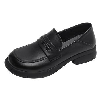 Japanese and thai cowhide loafers for women, thick-soled mother's shoes