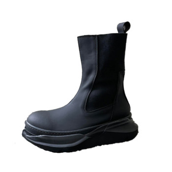 Men's boots retro round toe mid-calf thick sole increased